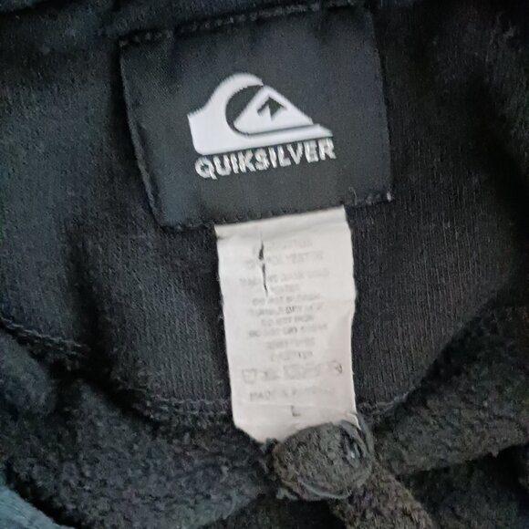 Quiksilver Men's Hoodie Black White Red Logo Size Large Lined Skate Grung Y2K - Picture 5 of 5